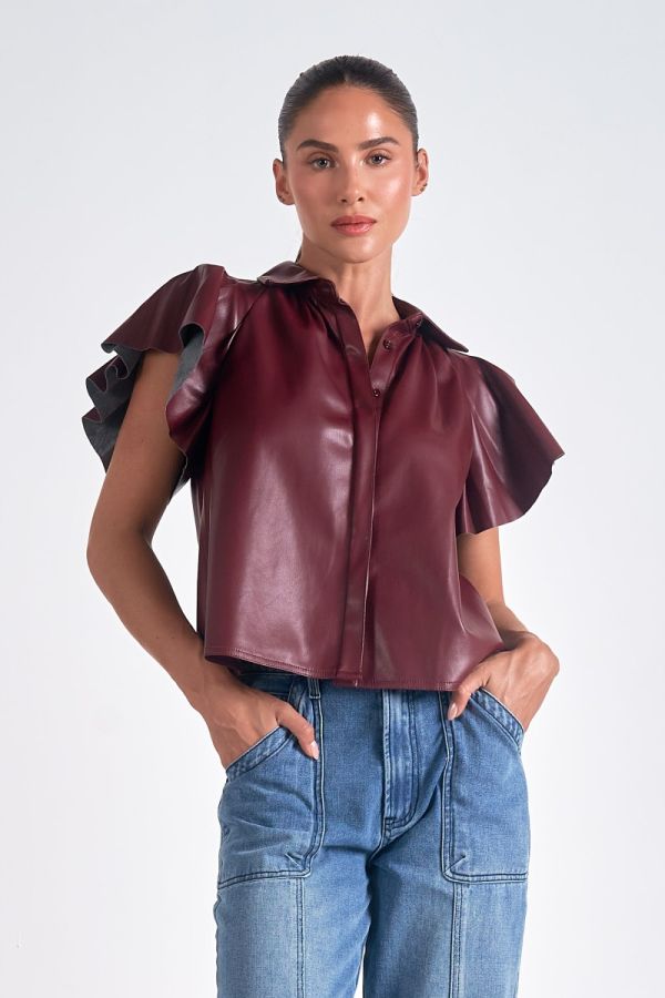 Elan Badia Burgundy Flutter Sleeve Top