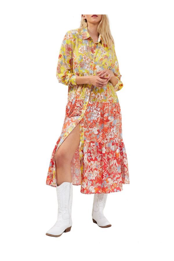 French Connection Blossom Tiered Buttoned Front Dress