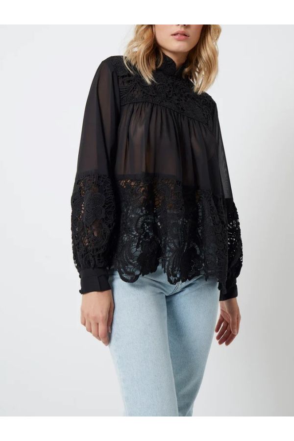 French Connection Brianna Georgette 3D Lace Top