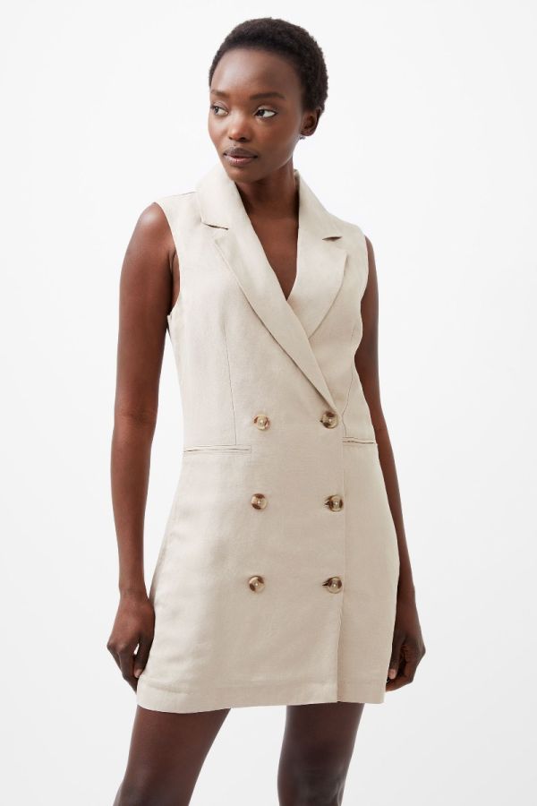 French Connection Birdie Linen Sleeveless Blazer Dress 