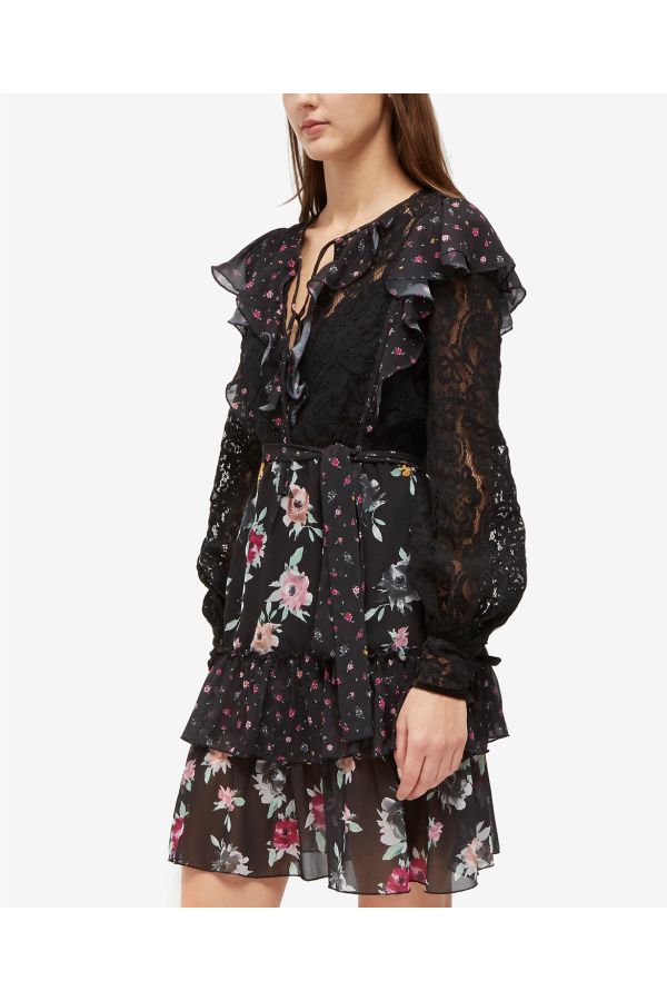 French Connection Edith Devore Mixed Print Ruffle Dress