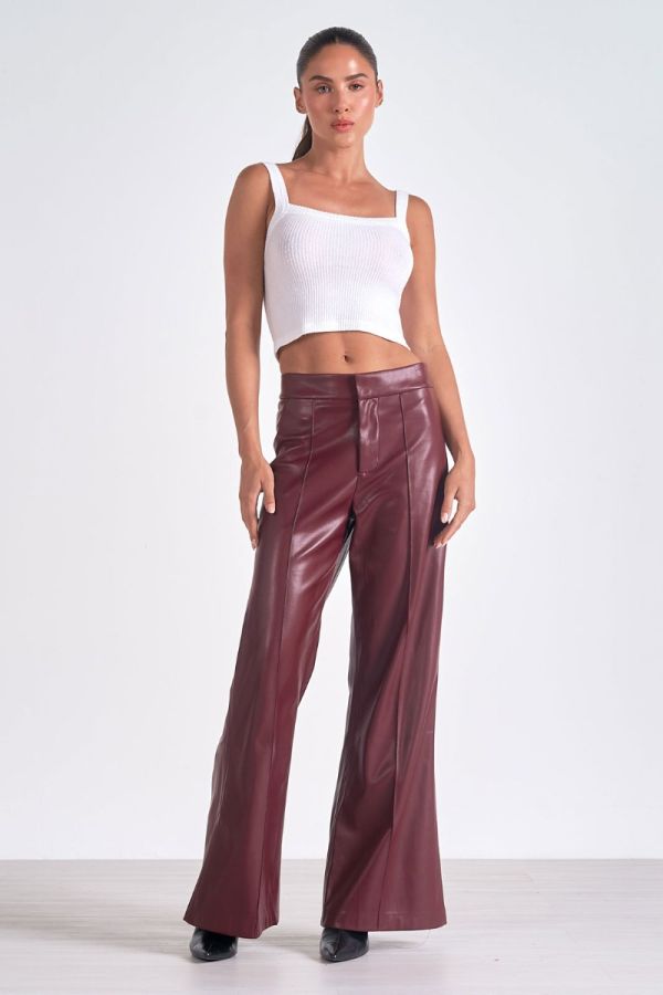 Elan Burgundy Faux Leather Pants