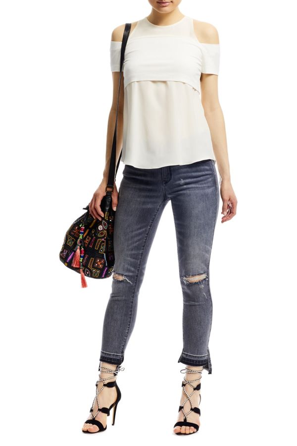 Nicole Miller Combo Off the Shoulder Top