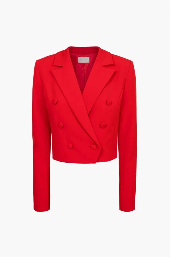 Adelyn Rae Grethen Double Breasted Cropped Red Blazer