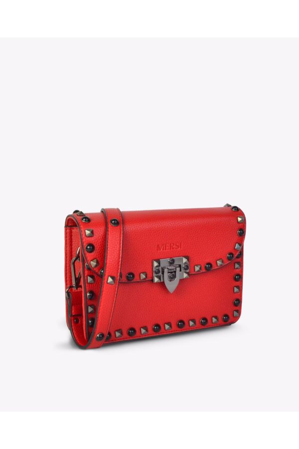 MERSI Ruby Red Studded Crossbody Bag 