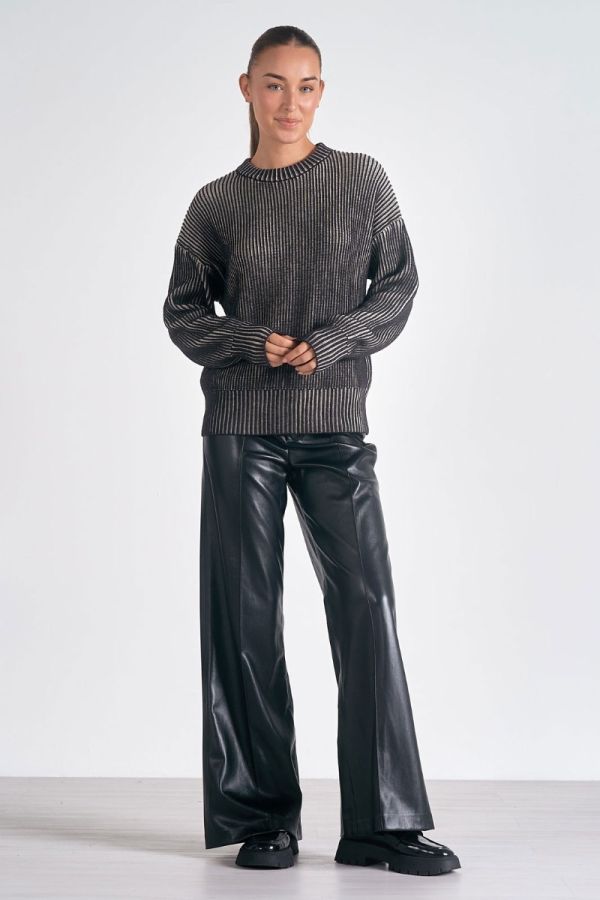 Elan Crewneck Ribbed Black and White Sweater