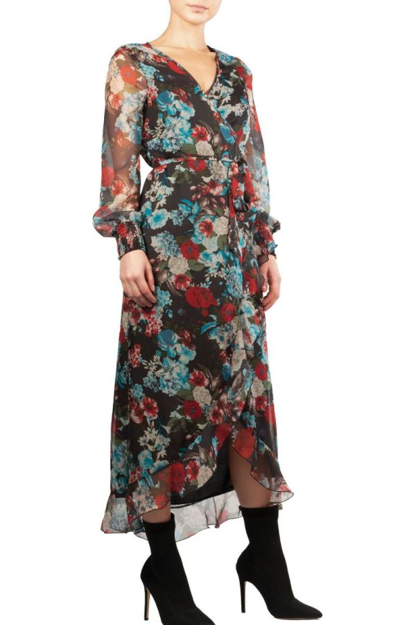 Elan Floral Wrap V-Neck Midi Dress