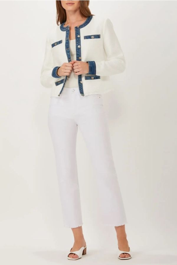 ECRU White Tweed Denim Detail Jacket  