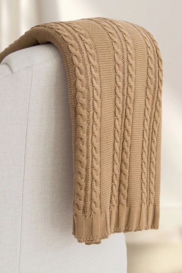 Tajik Home Luna Cable Knit Cotton Throw  
