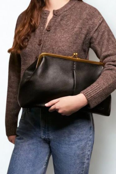 American Leather Co. Black Oversized Clutch  