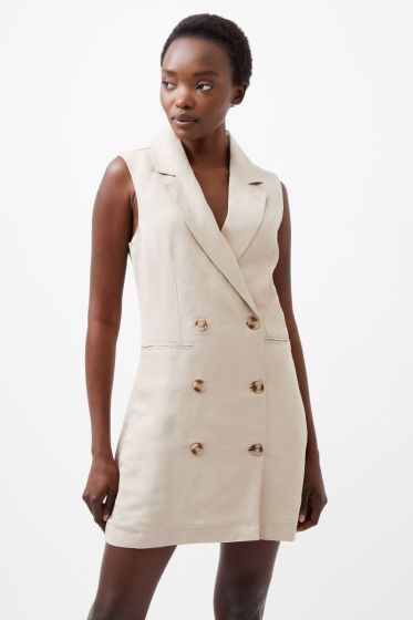 French Connection Birdie Linen Sleeveless Blazer Dress 