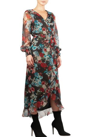 Elan Floral Wrap V-Neck Midi Dress 