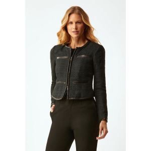 ECRU Black Tweed Jacket With Leather Trim