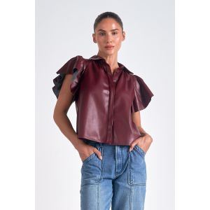 Elan Badia Burgundy Flutter Sleeve Top