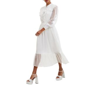 French Connection Ambra Embroidered Mesh Midi Dress