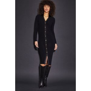 ECRU Rib Sweater Dress With Faux Leather 