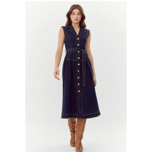 Adelyn Rae Gloria Belted Denim Shirt Midi Dress