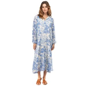 BTFL-LIFE Blue and White Printed Midi Dress