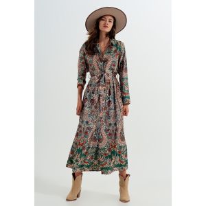Q2 Floral Print Satin Maxi Shirt Dress