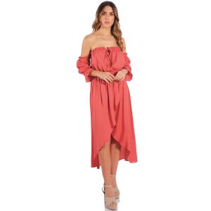 ELAN Coral Hi-Lo Off the Shoulder Dress 