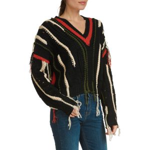 Elan V-Neck Multi Color Fringe Sweater