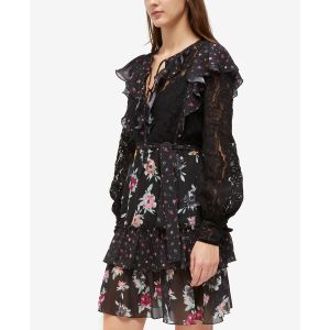 French Connection Edith Devore Mixed Print Ruffle Dress