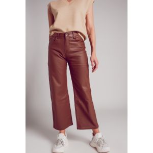 Q2 Brown Coated Wide Leg Denim Pants