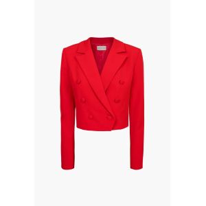Adelyn Rae Grethen Double Breasted Cropped Red Blazer