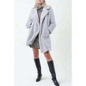 French Connection Long Grey Faux Fur Coat