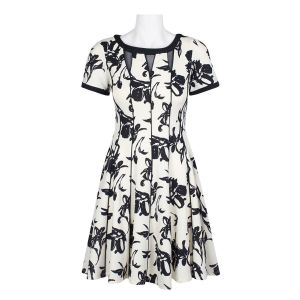 Taylor Black and White Fit And Flare Floral Dress