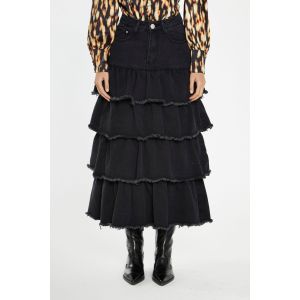 Glamorous Tiered Ruffle Black Denim Skirt 