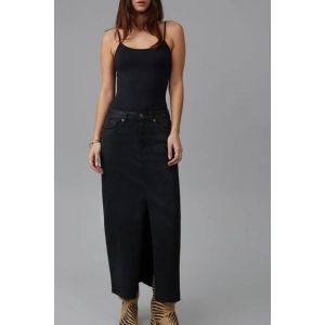 Lola Jeans Black Coated Denim Maxi Skirt 
