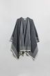 Q2 Grey and Ecru Trim Knit Poncho