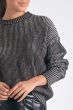 Elan Crewneck Ribbed Black and White Sweater