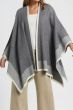 Q2 Grey and Ecru Trim Knit Poncho