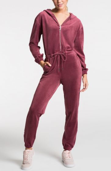 Juicy Couture Wine Bling Velour Jumpsuit