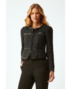 ECRU Black Tweed Jacket With Leather Trim