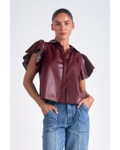 Elan Badia Burgundy Flutter Sleeve Top