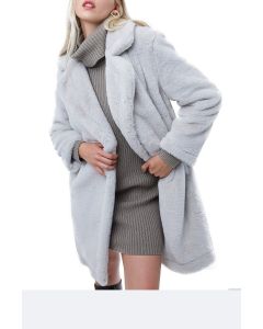 French Connection Long Grey Faux Fur Coat 