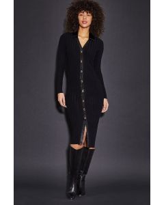 ECRU Rib Sweater Dress With Faux Leather 