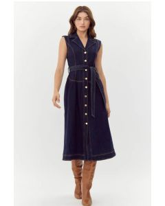Adelyn Rae Gloria Belted Denim Shirt Midi Dress