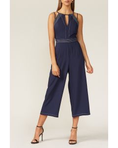 Adelyn Rae Navy and White Sarina Crop Jumpsuit  