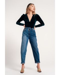 Q2 Asymmetrical Button Straight Leg Jean