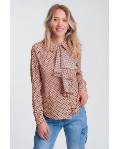 Q2 Geo Print Ruffled Front Top 