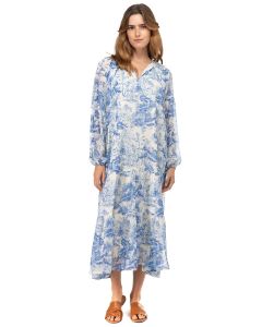 BTFL-LIFE Blue and White Printed Midi Dress