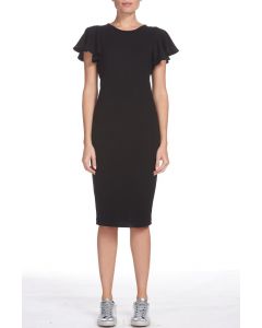 SEN Black Ribbed Ruffle Sleeve Dress