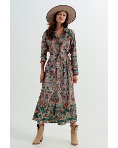 Q2 Floral Print Satin Maxi Shirt Dress