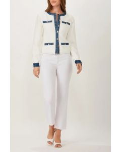 ECRU White Tweed Denim Detail Jacket  