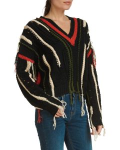Elan V-Neck Multi Color Fringe Sweater