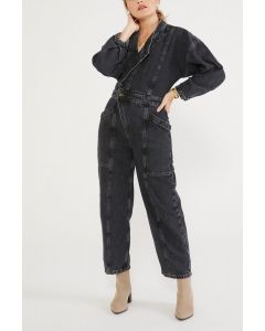 ÉTICA Asymmetrical Liv Black Denim Jumpsuit 